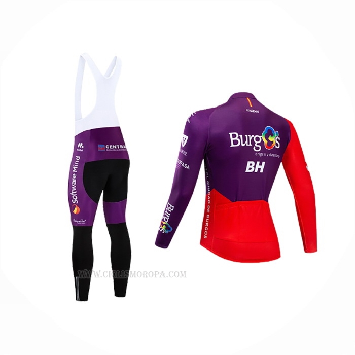 2020 Ropa Ciclismo Burgos BH Violeta Rojo Mangas Largas y Culotte Lunga